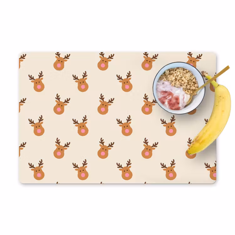 Placemat - 6 stuks - Rendieren - Kerst - Crème - Roze — 1