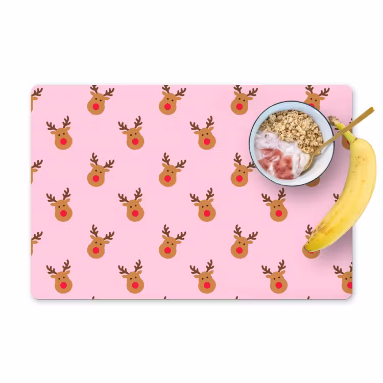 Placemat - 6 stuks - Rendieren - Kerst - Roze - Rood — 1
