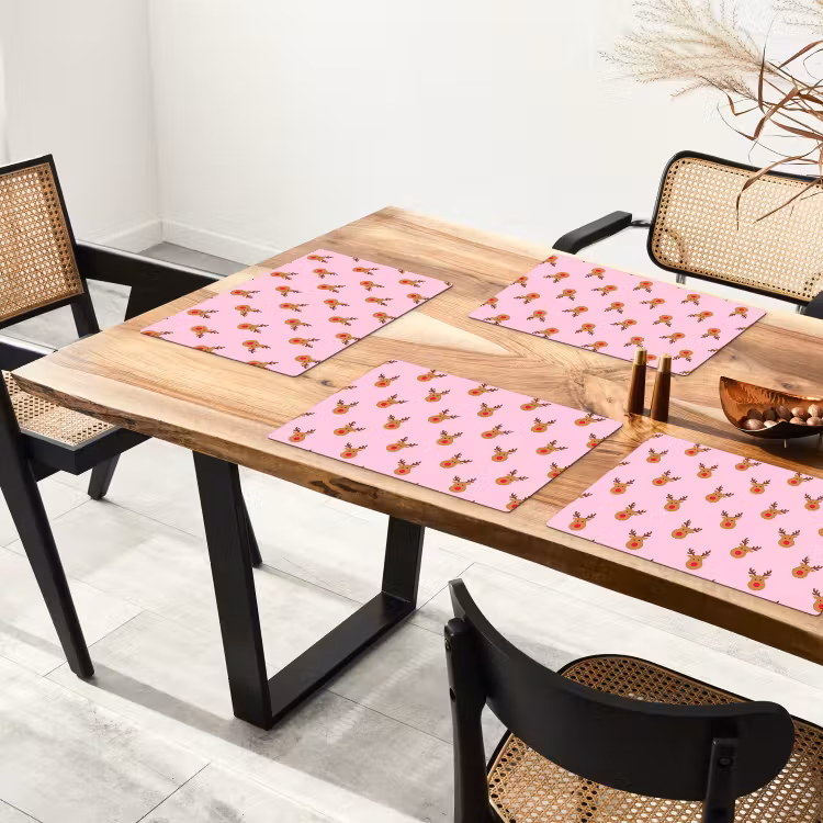 Placemat - 6 stuks - Rendieren - Kerst - Roze - Rood — 5