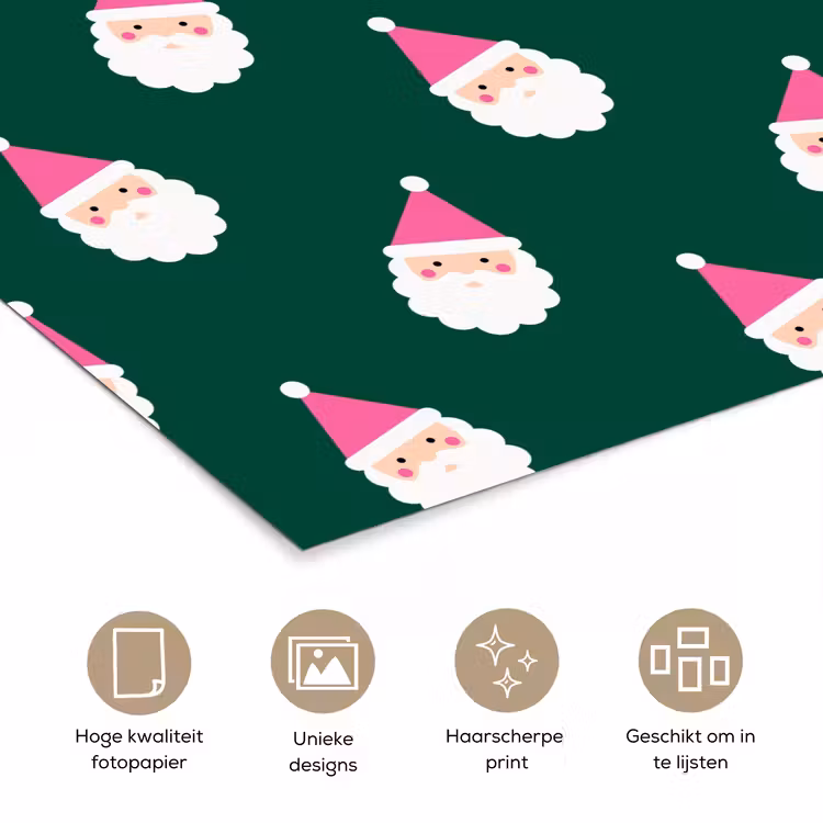 Poster - Kerstman - Kerst - Groen - Roze — 5