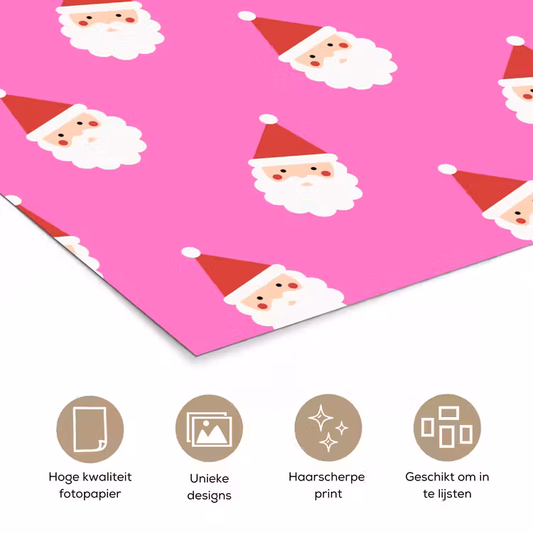 Poster - Kerstman - Kerst - Roze - Rood — 5