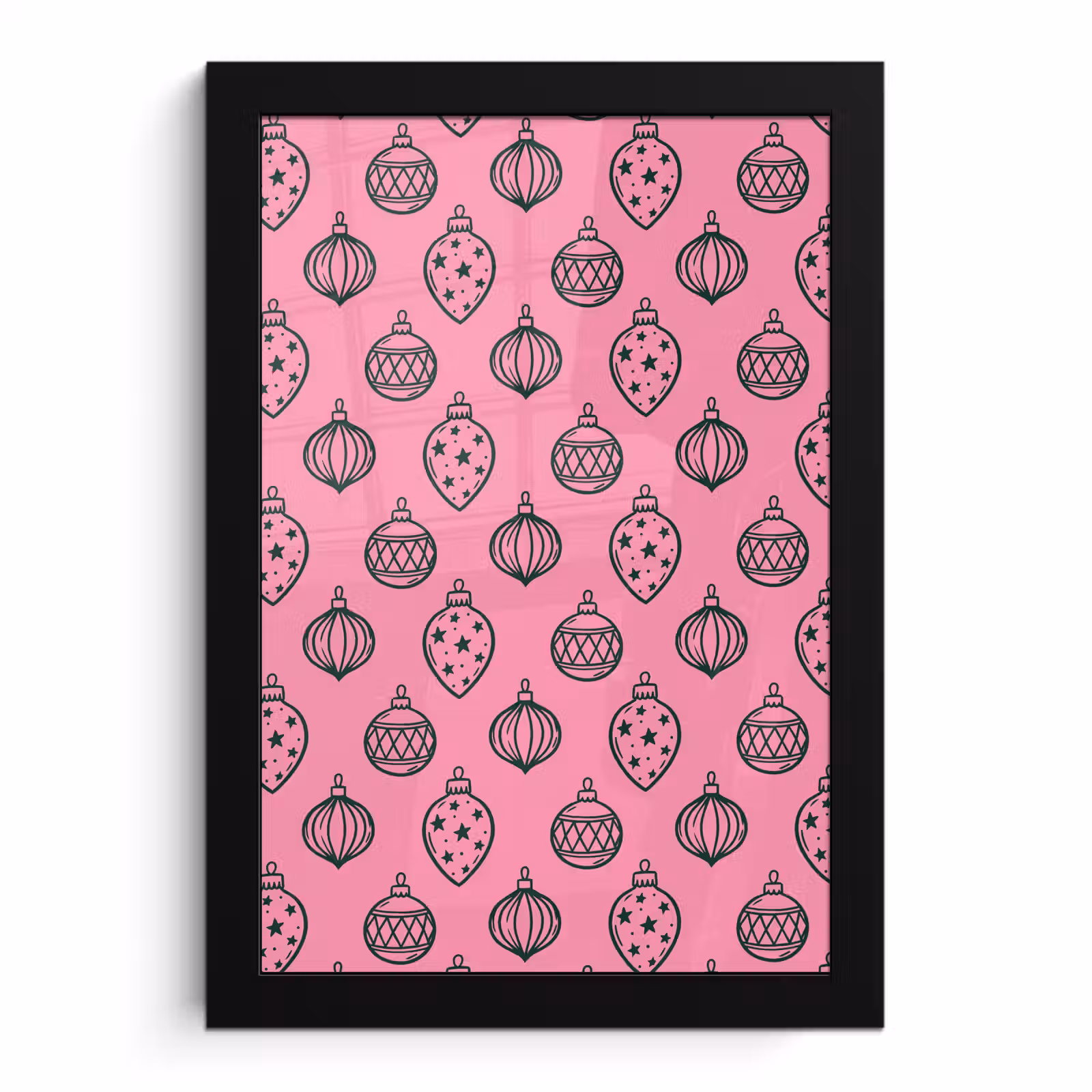 Poster met lijst - Kerstbal - Groen - Roze — 1