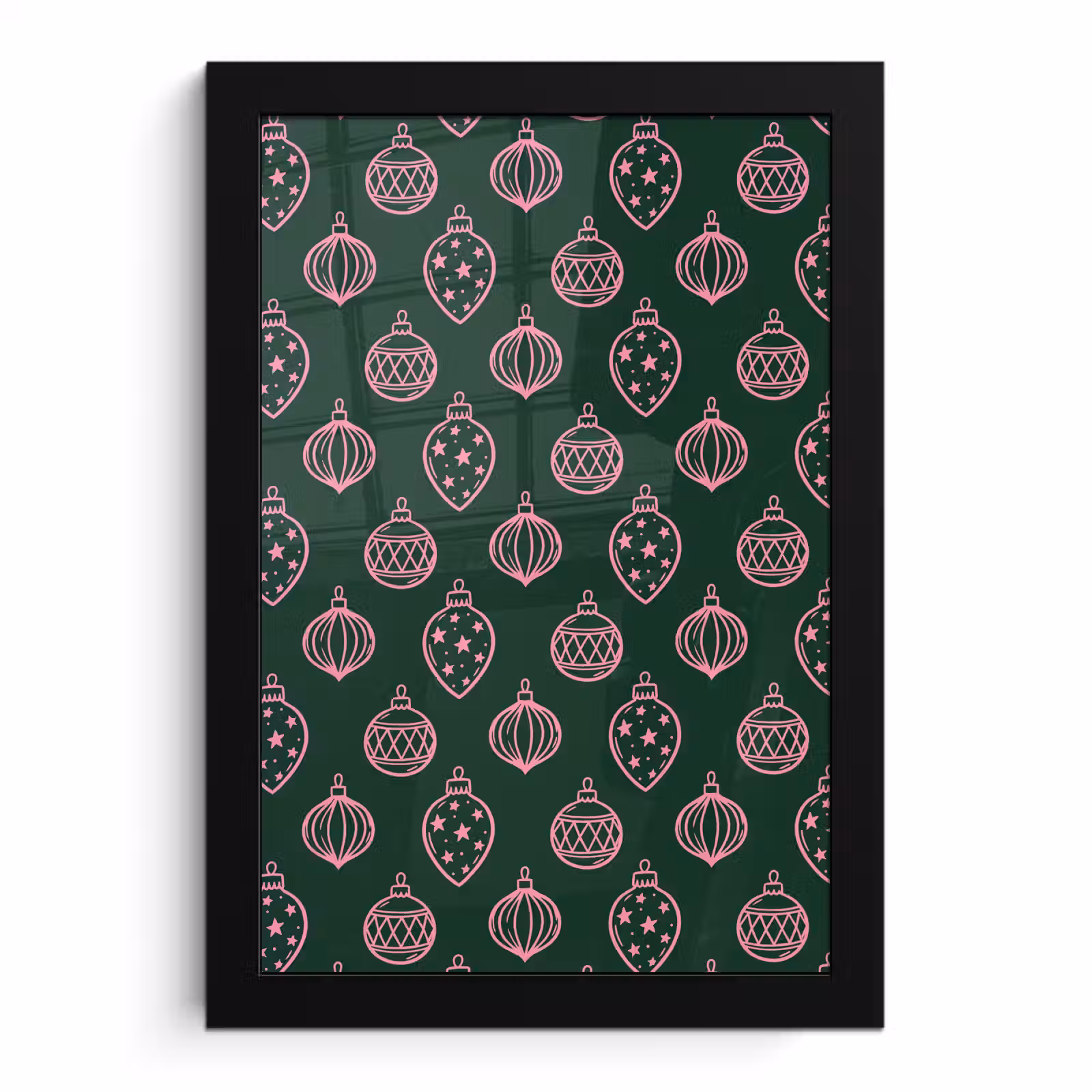 Poster met lijst - Kerstbal - Roze - Groen — 1