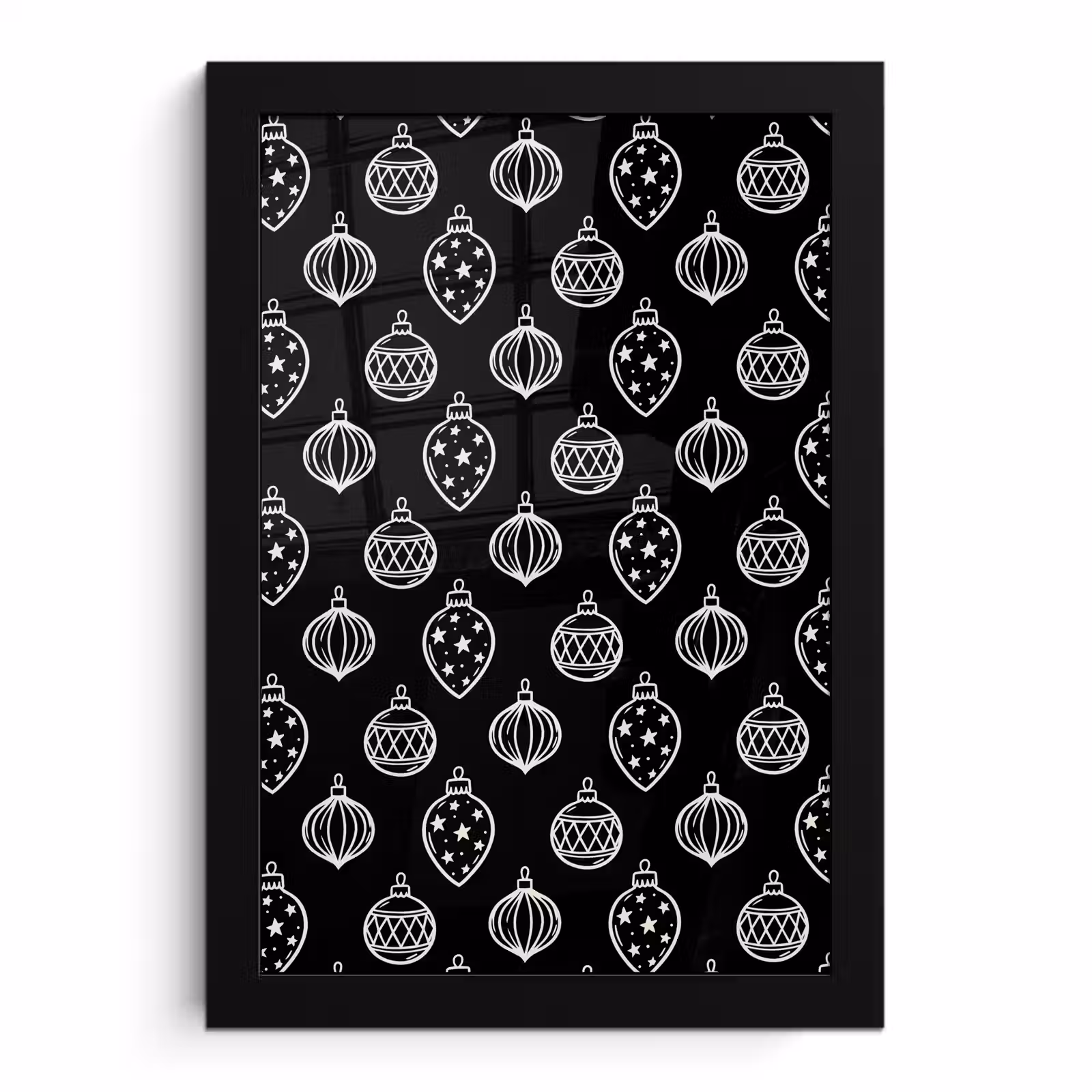 Poster met lijst - Kerstbal - Wit - Zwart — 1