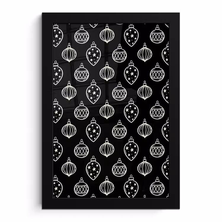 Poster met lijst - Kerstbal - Wit - Zwart — 1