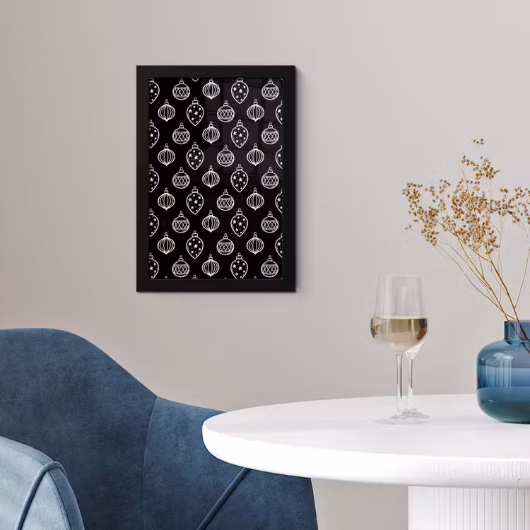Poster met lijst - Kerstbal - Wit - Zwart — 2