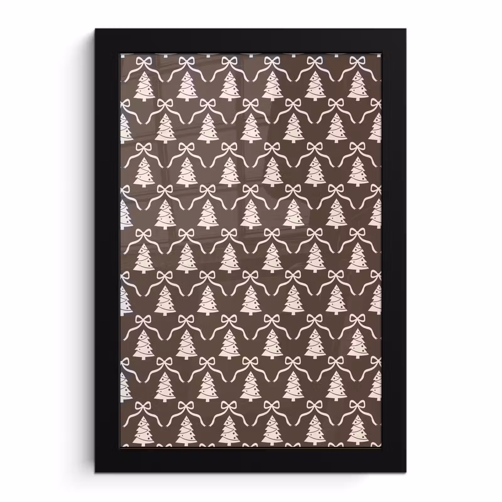 Poster met lijst - Strik - Taupe - Wit - Kerst — 1