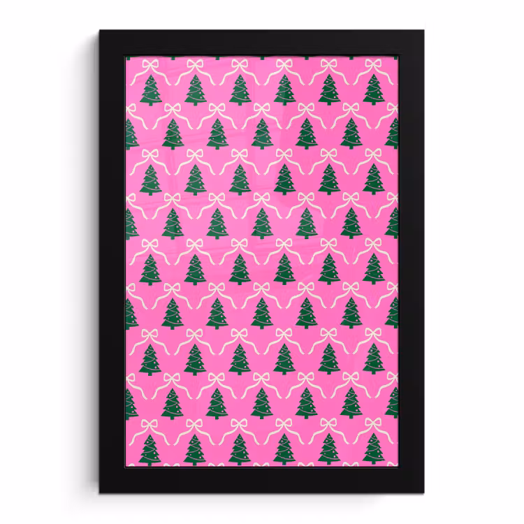 Poster met lijst - Kerst - Roze - Wit - Strik — 1