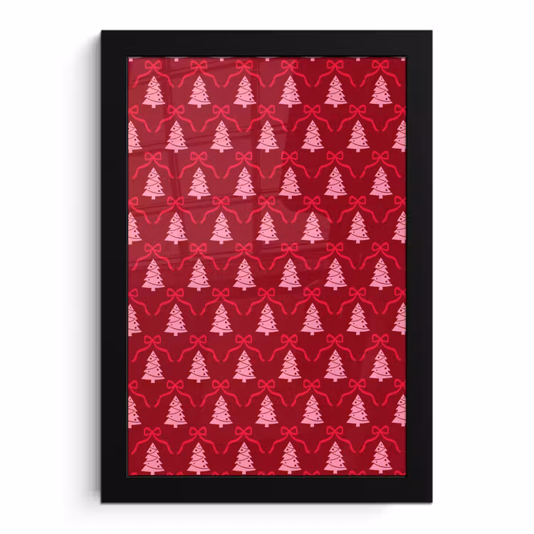 Poster met lijst - Strik - Rood - Roze - Kerst — 1