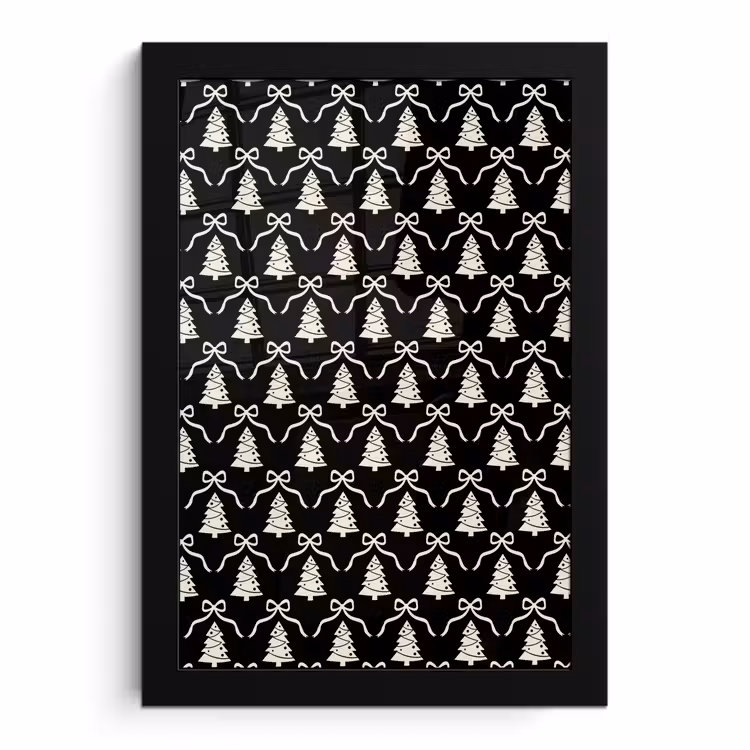Poster met lijst - Strik - Wit - Zwart - Kerst — 1