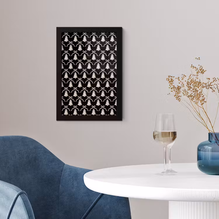 Poster met lijst - Strik - Wit - Zwart - Kerst — 2