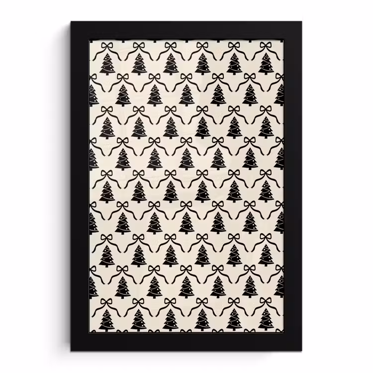 Poster met lijst - Strik - Zwart - Wit - Kerst — 1