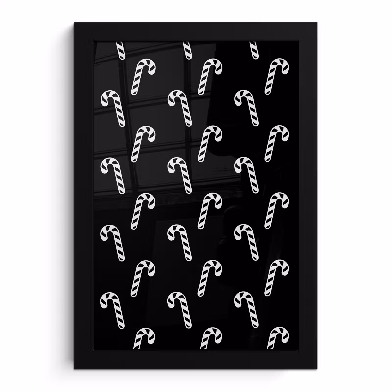 Poster met lijst - Kerst - Zwart - Wit - Zuurstok — 1