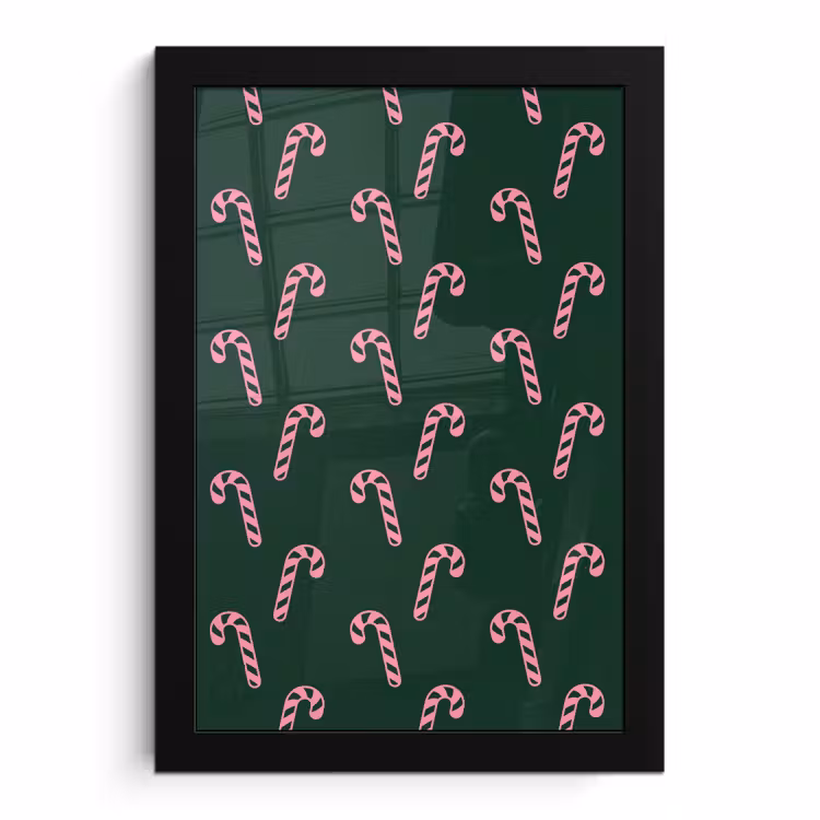 Poster met lijst - Kerst - Roze - Groen - Zuurstok — 1