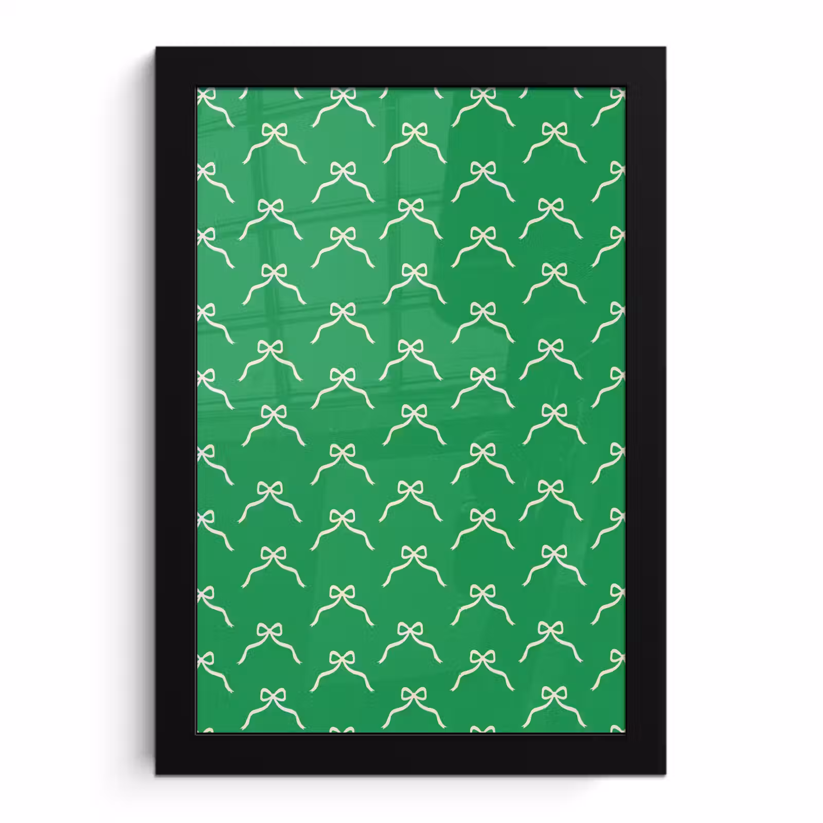 Poster met lijst - Strik - Kerst - Groen - Wit — 1