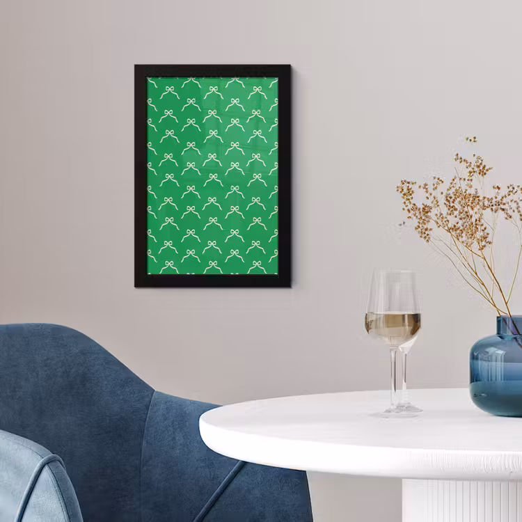 Poster met lijst - Strik - Kerst - Groen - Wit — 2