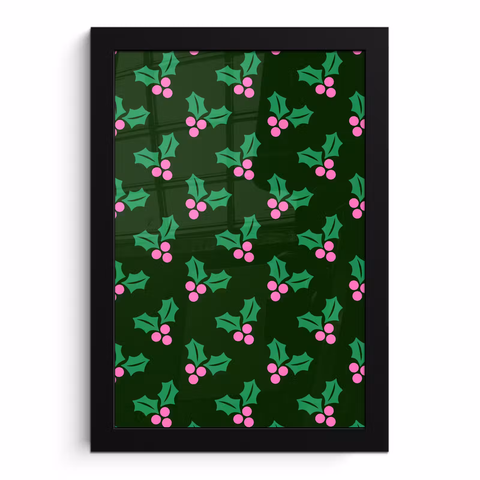 Poster met lijst - Hulst - Groen - Roze - Kerst — 1