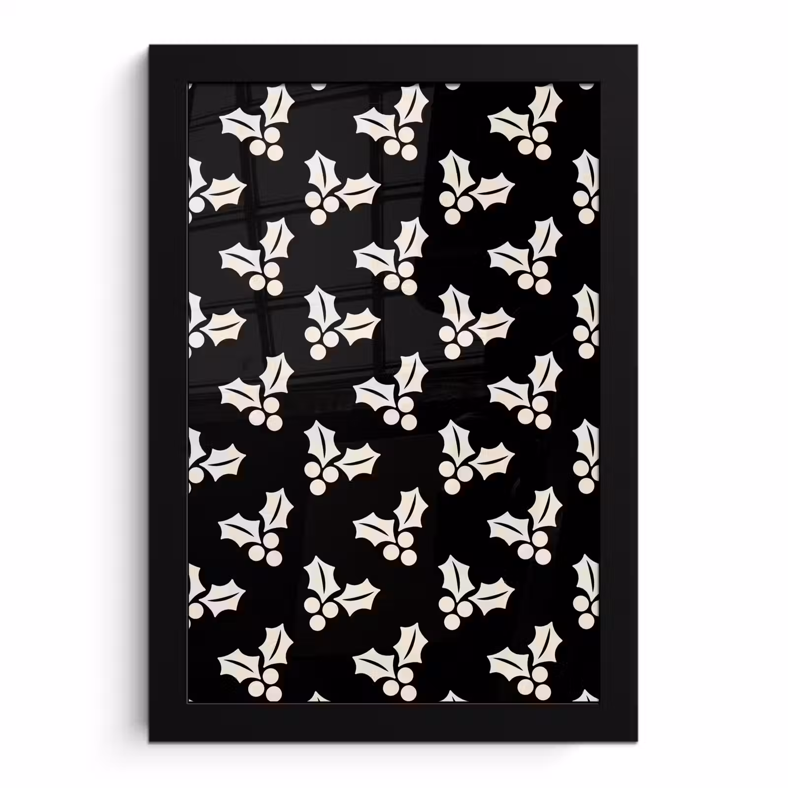 Poster met lijst - Kerst - Zwart - Wit - Hulst — 1