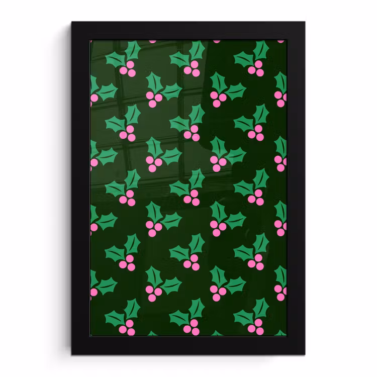 Poster met lijst - Hulst - Groen - Roze - Kerst — 1