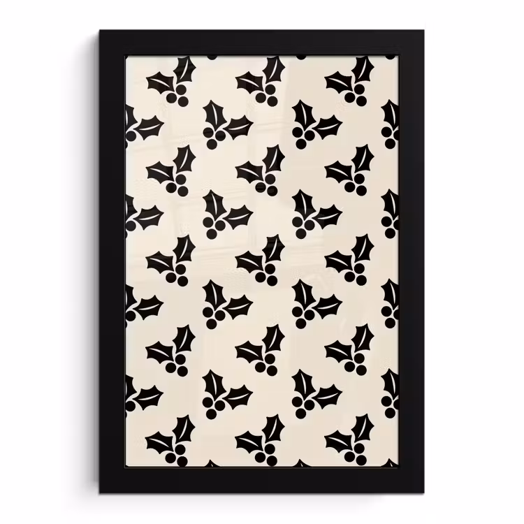 Poster met lijst - Hulst - Wit - Zwart - Kerst — 1