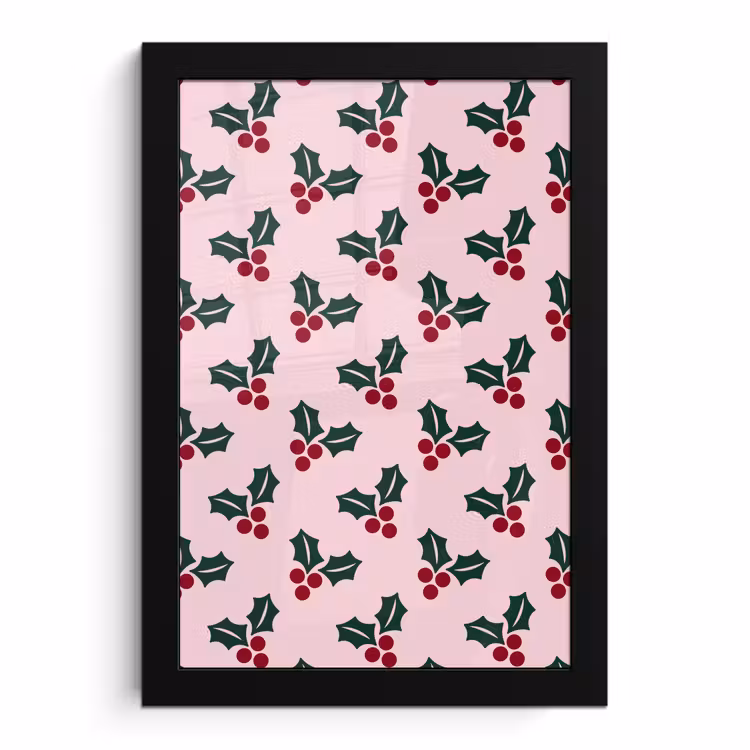 Poster met lijst - Kerst - Hulst - Groen - Roze — 1