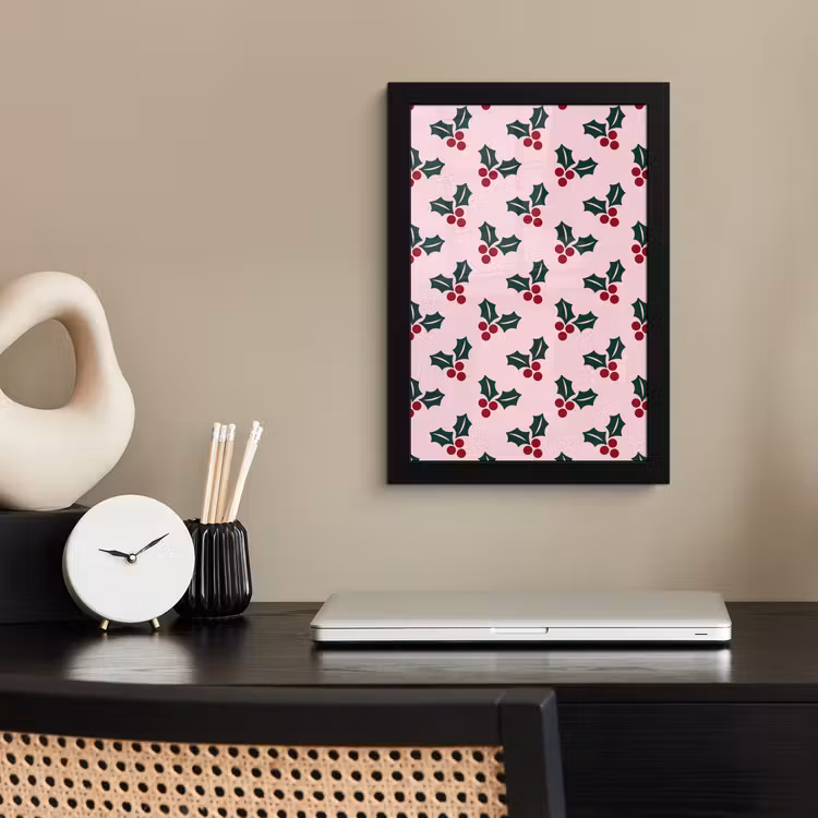 Poster met lijst - Kerst - Hulst - Groen - Roze — 3