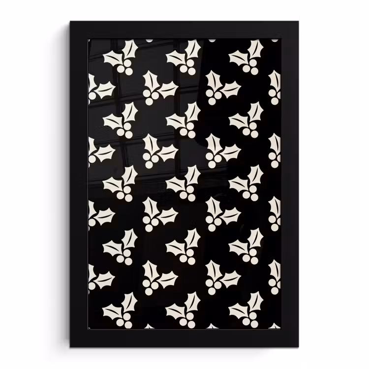 Poster met lijst - Kerst - Zwart - Wit - Hulst — 1