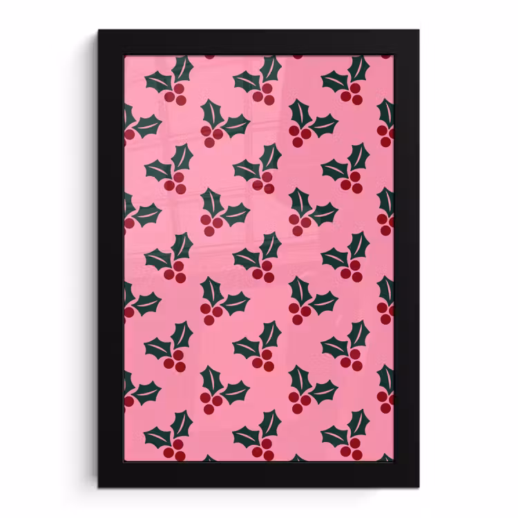Poster met lijst - Roze - Kerst - Hulst — 1