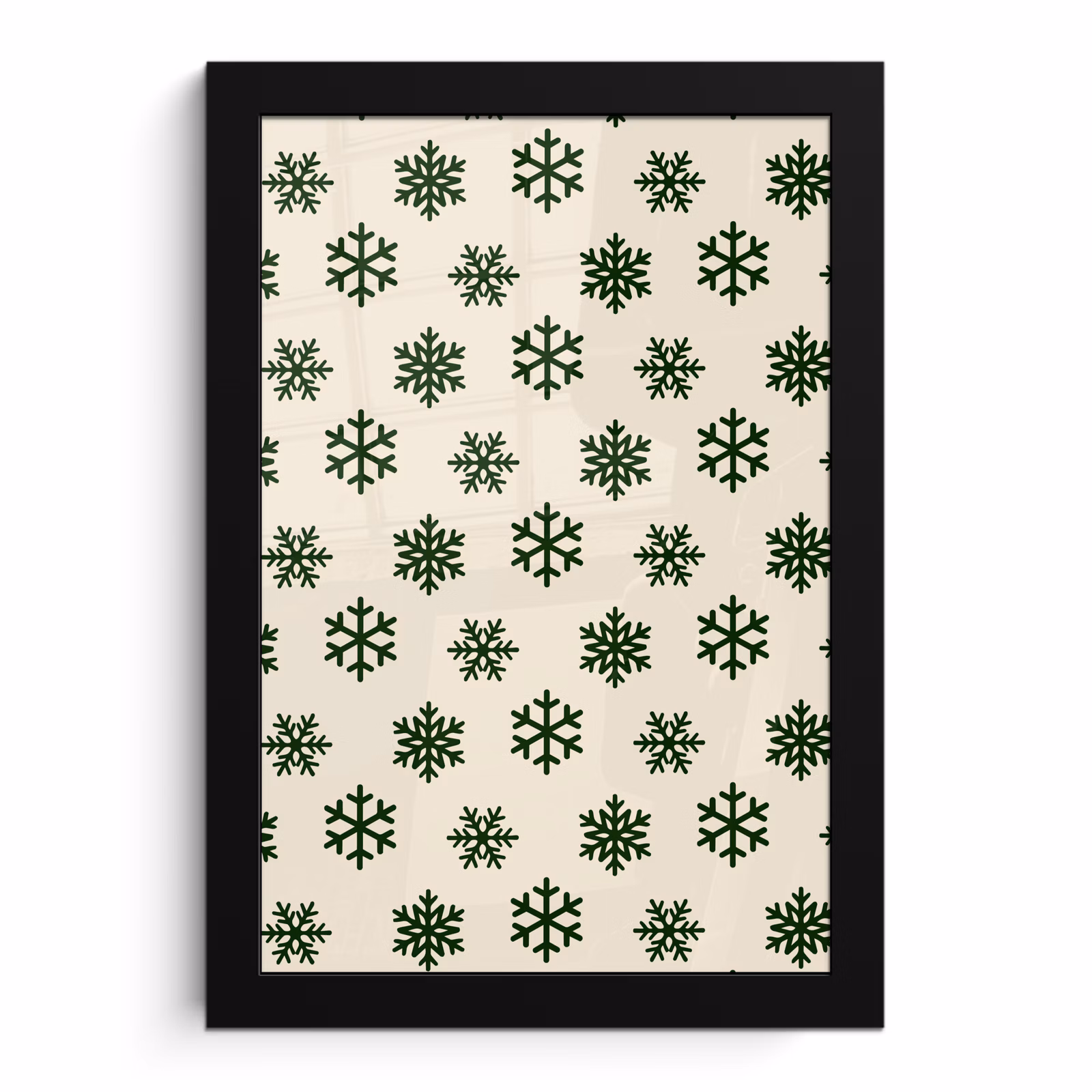 Poster met lijst - Sneeuwvlok - Crème - Groen - Kerst — 1
