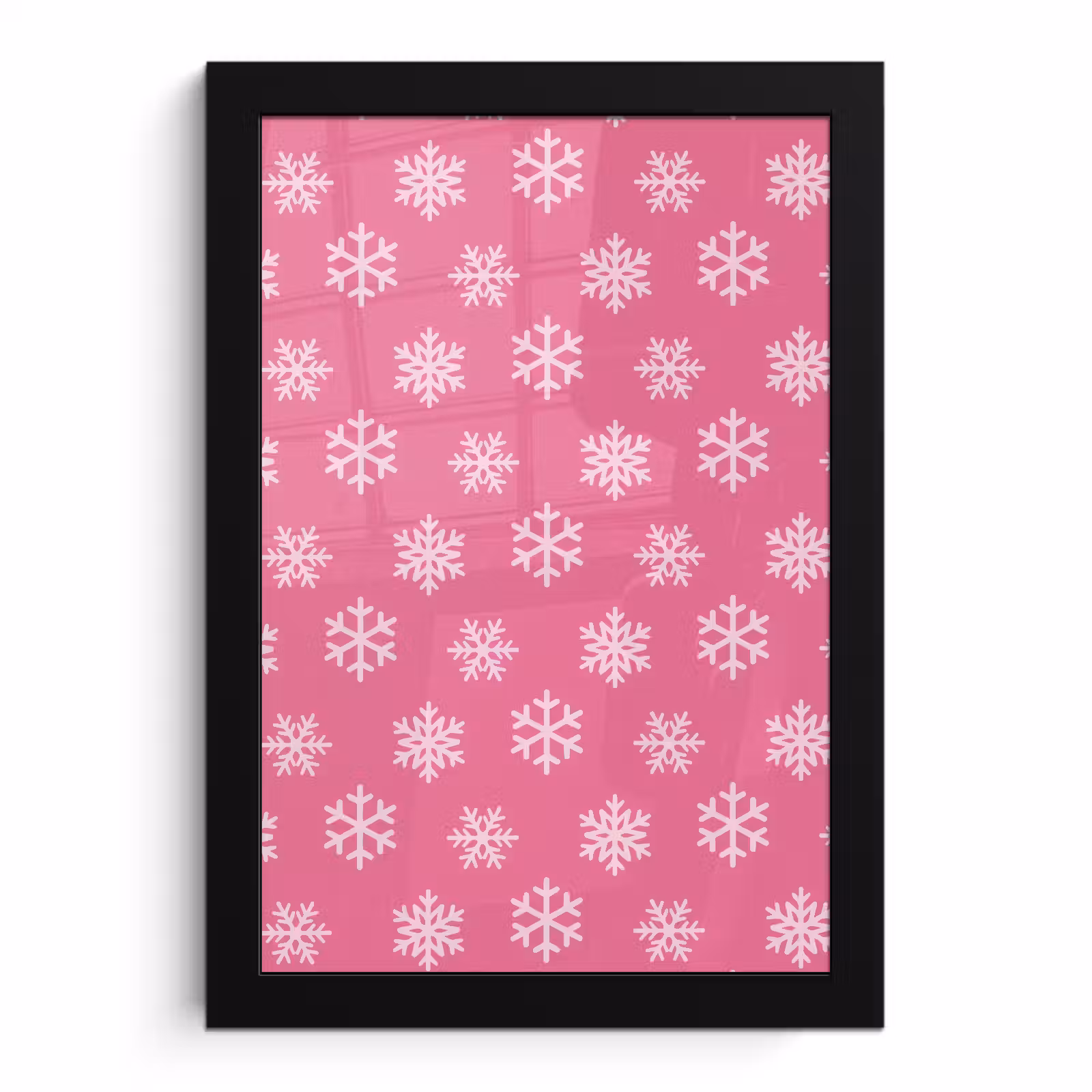 Poster met lijst - Sneeuwvlok - Kerst - Roze — 1