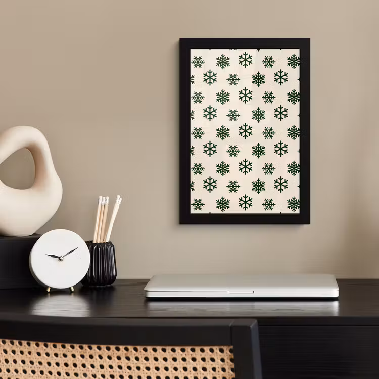 Poster met lijst - Sneeuwvlok - Crème - Groen - Kerst — 3