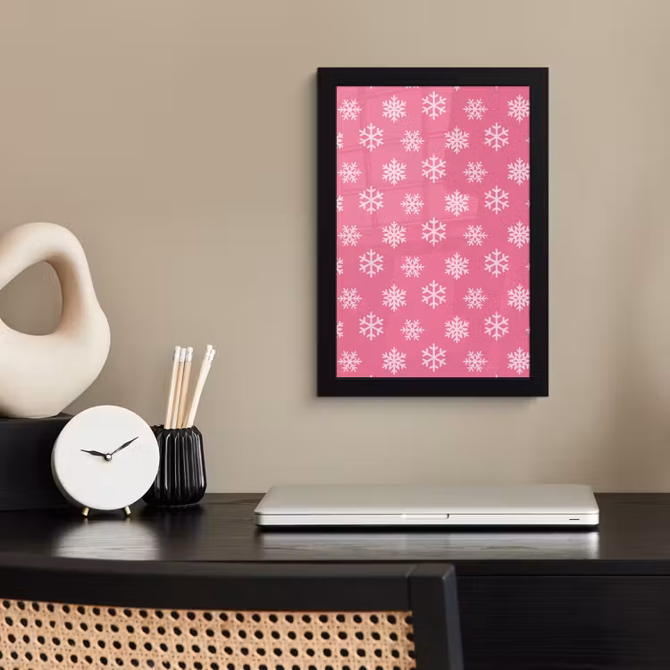 Poster met lijst - Sneeuwvlok - Kerst - Roze — 3