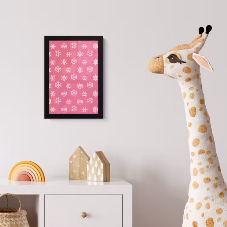 Poster met lijst - Sneeuwvlok - Kerst - Roze — 5