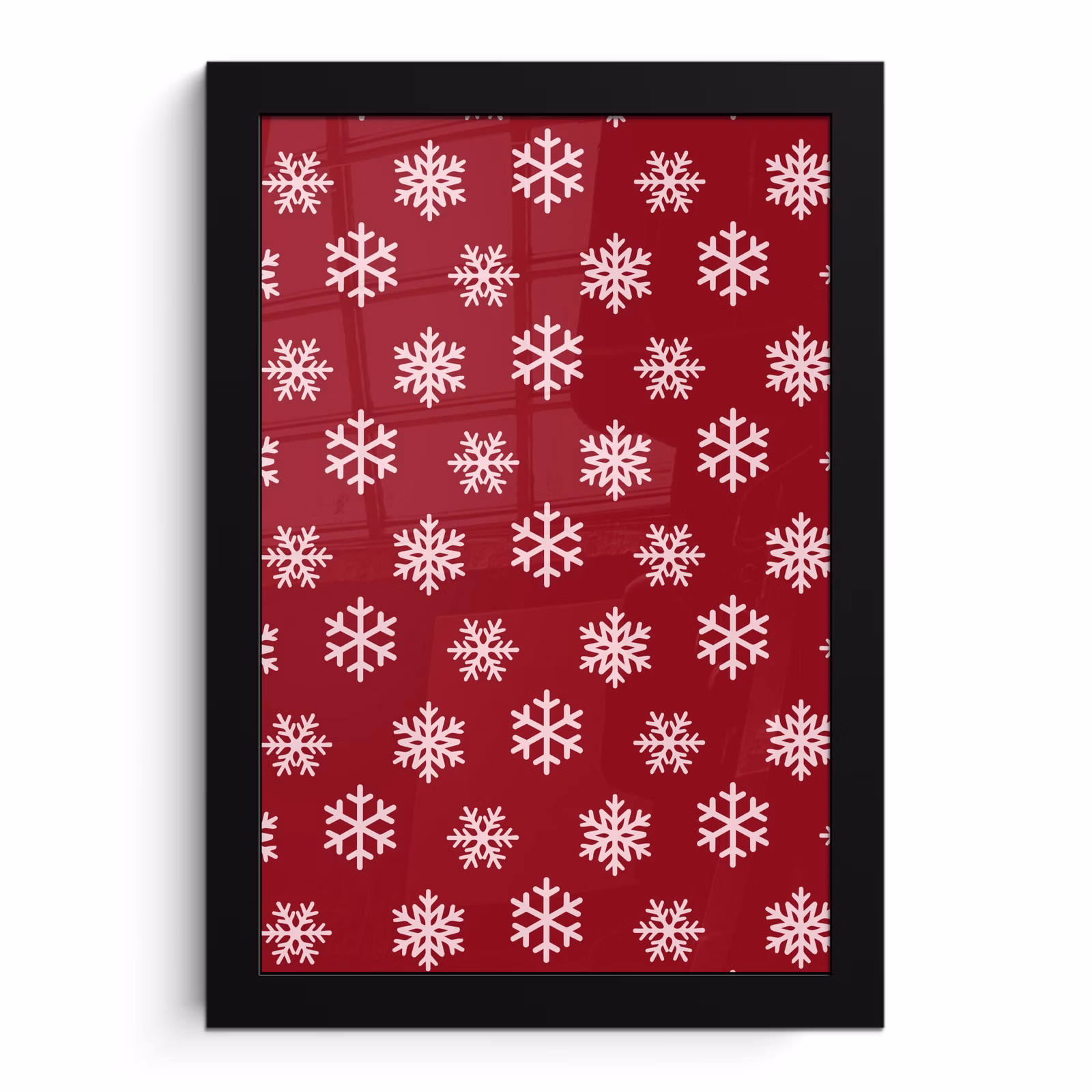 Poster met lijst - Sneeuwvlok - Rood - Roze - Kerst — 1