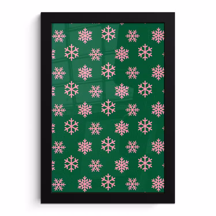 Poster met lijst - Sneeuwvlok - Groen - Roze - Kerst — 1