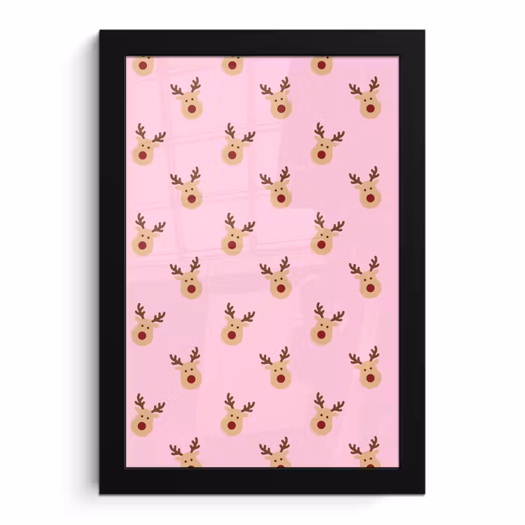 Poster met lijst - Rendieren - Kerst - Roze — 1