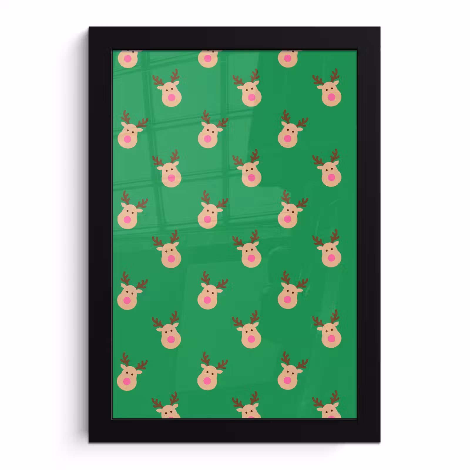 Poster met lijst - Rendieren - Kerst - Neon - Groen — 1