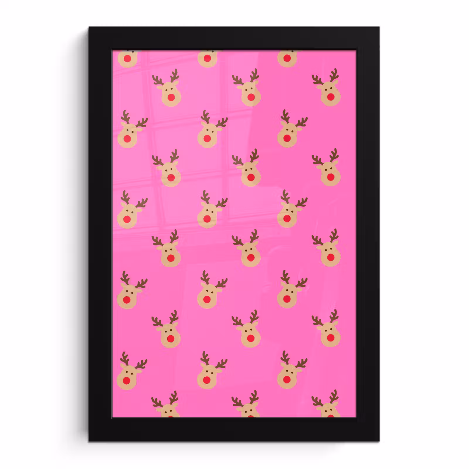 Poster met lijst - Rendieren - Kerst - Neon - Roze — 1
