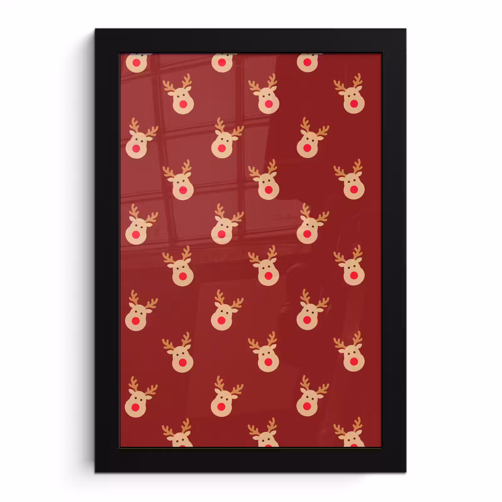 Poster met lijst - Rendieren - Kerst - Rood - Bruin — 1