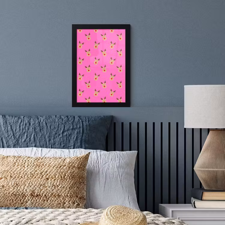 Poster met lijst - Rendieren - Kerst - Neon - Roze — 4