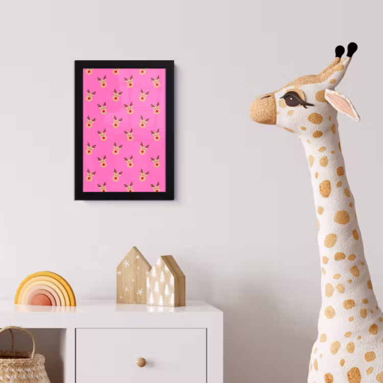 Poster met lijst - Rendieren - Kerst - Neon - Roze — 5