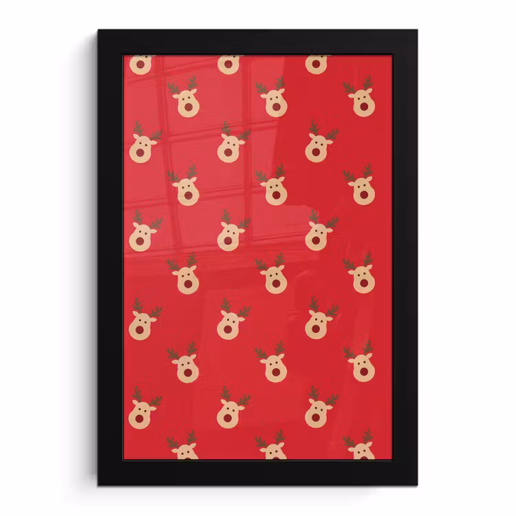 Poster met lijst - Rendieren - Kerst - Rood — 1