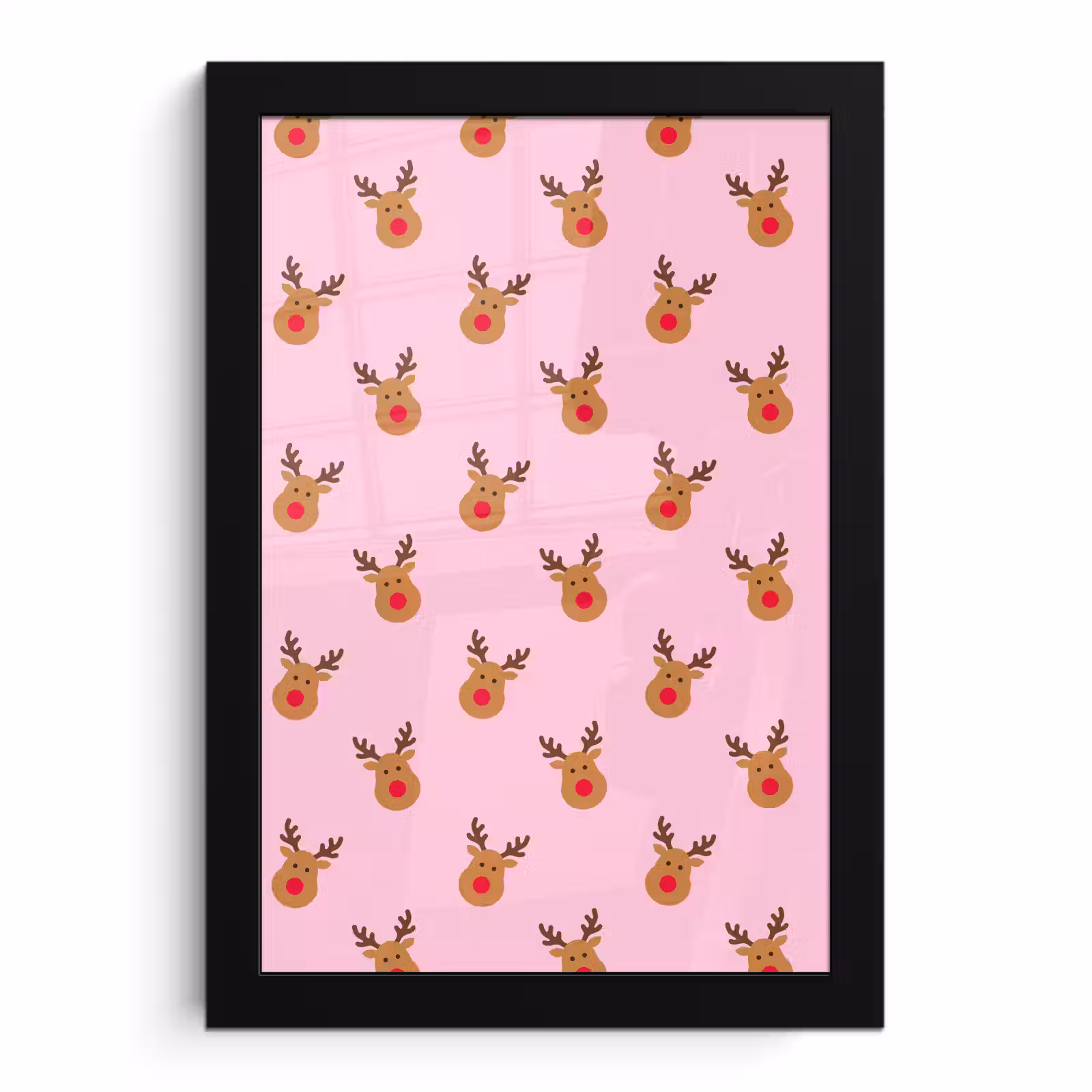 Poster met lijst - Rendieren - Kerst - Roze - Rood — 1