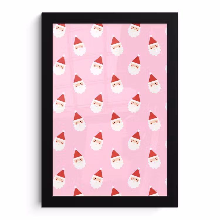 Poster met lijst - Kerstman - Kerst - Roze — 1