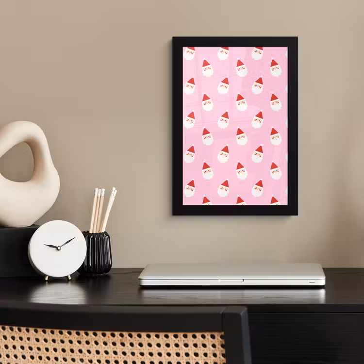 Poster met lijst - Kerstman - Kerst - Roze — 3