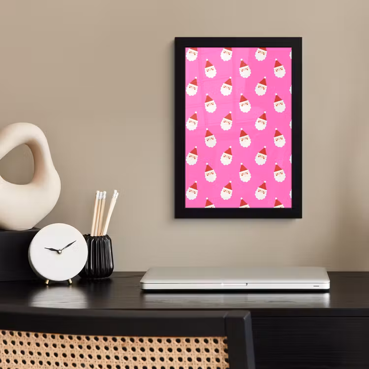 Poster met lijst - Kerstman - Kerst - Roze - Rood — 3