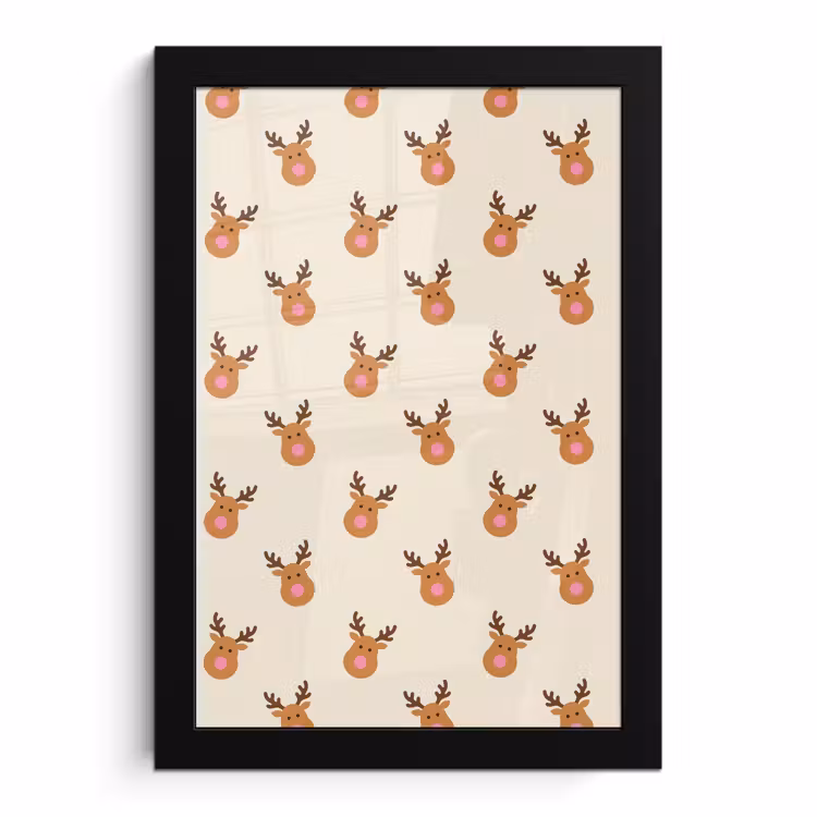 Poster met lijst - Rendieren - Kerst - Crème - Roze — 1