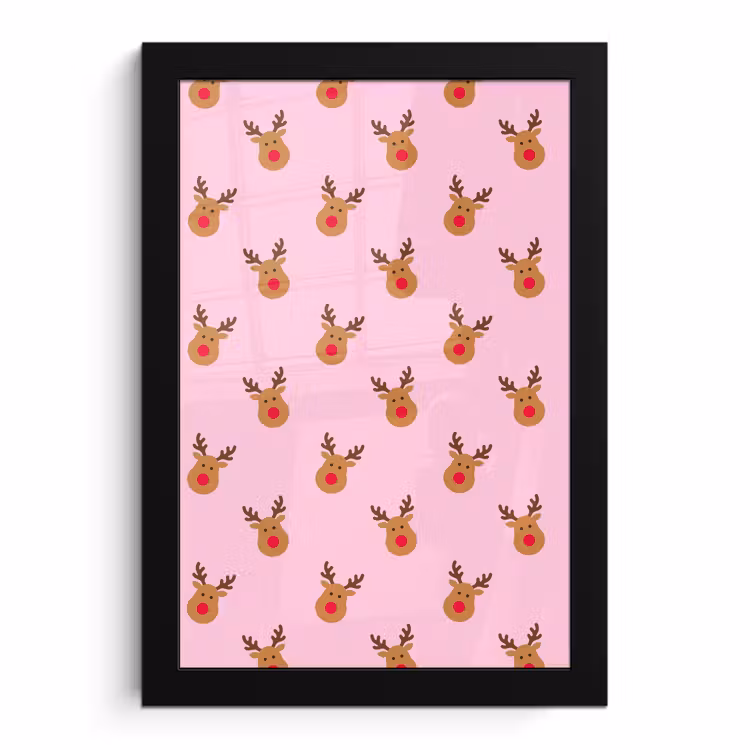 Poster met lijst - Rendieren - Kerst - Roze - Rood — 1