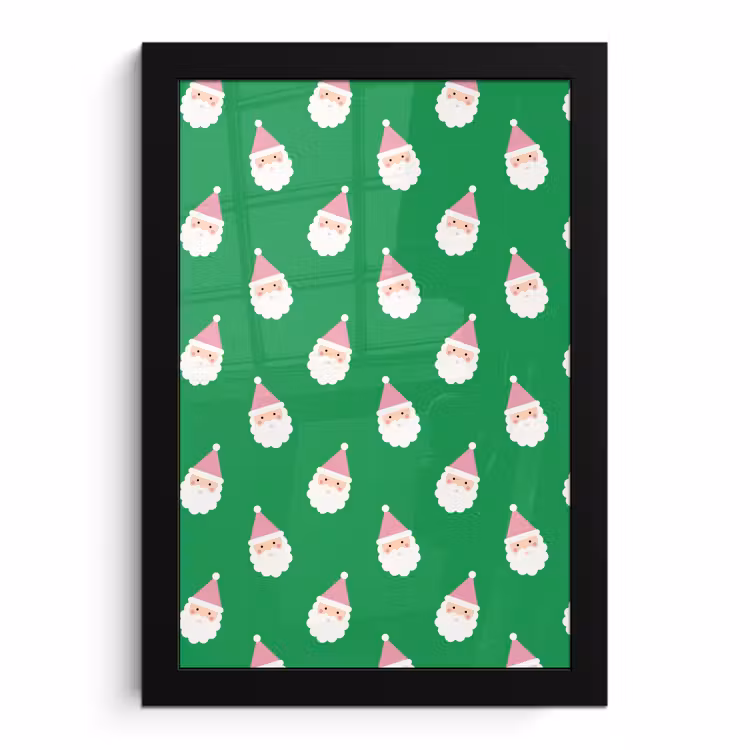 Poster met lijst - Kerstman - Kerst - Roze - Groen — 1