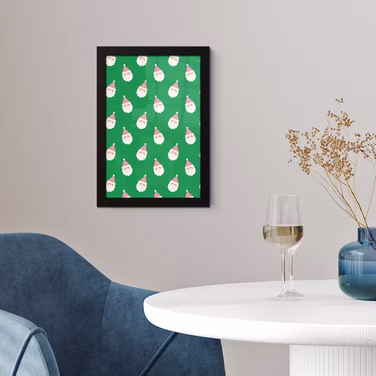 Poster met lijst - Kerstman - Kerst - Roze - Groen — 2